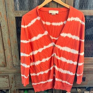 Vibrant Orange and White Striped Cardigan